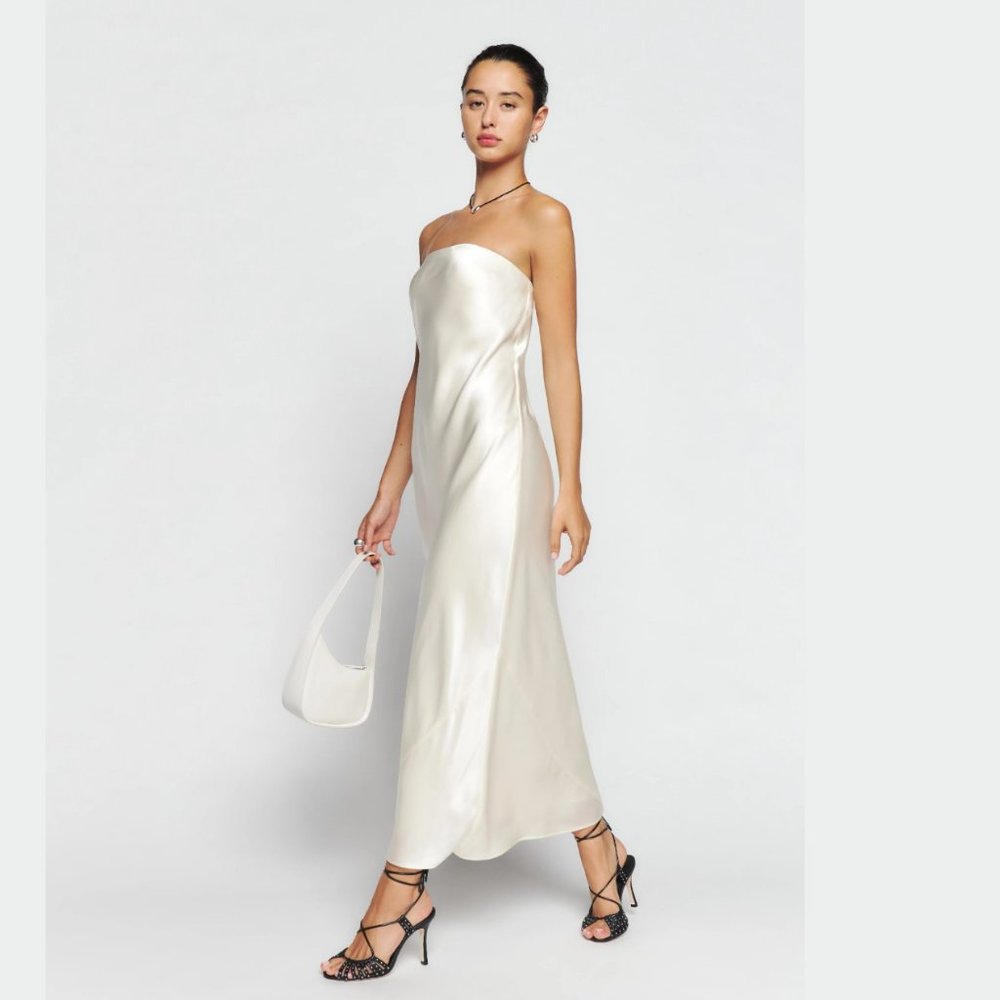 Reformation White Satin Midi Dress